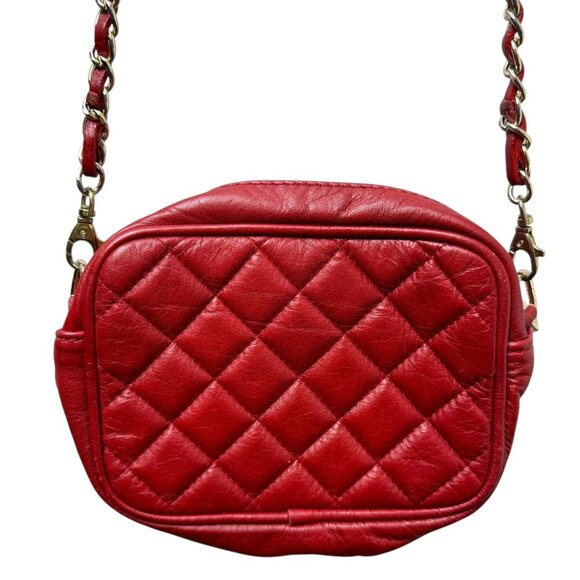 BROWNIE Red Leather Quilted Bag Chain Crossbody Made in Italy Handbag - Picture 4 of 14